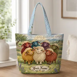 Colorful Pastoral Sheep Flock for Cottagecore Farm Life and Thoughtful Gifting Quilted Tote Bag