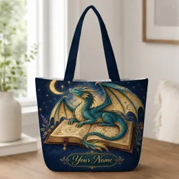 Celestial Dragon And Open Book Gift For Fantasy Readers And Midnight Story Lovers Quilted Tote Bag