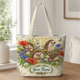 Colorful Hedgehog Wildflower Meadow Gift for Garden Lovers and Nature Loving Friends Quilted Tote Bag