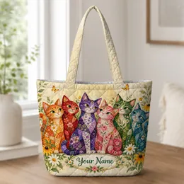 Colorful Patchwork Garden Cats for Whimsical Everyday Carry and Cat Lovers Quilted Tote Bag