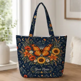 Midnight Wildflower and Butterfly Garden Scene for Autumn Nature Lovers and Gardeners Quilted Tote Bag
