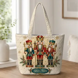 Three Nutcracker Soldiers Christmas Holiday Keepsake For Festive Winter Giving Quilted Tote Bag