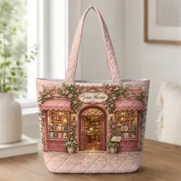 Rose-Covered Bookshop Cottagecore Scene for Cozy Reading Days and Book Lover Gifts Quilted Tote Bag