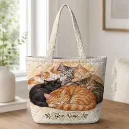 Sleeping Cats in a Cozy Nest for Relaxed Pet Lovers and Charming Home Spaces and Gifts Quilted Tote Bag