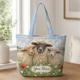 Three Sheep in a Wildflower Meadow for Cozy Cottage Farmhouse Living and Gifting Quilted Tote Bag