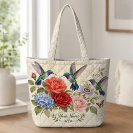 Vibrant Hummingbirds and Cottage Roses for a Charming Cottagecore Home Gift Quilted Tote Bag