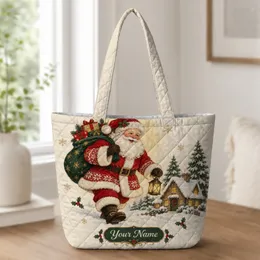 Vintage Santa Christmas Sweater Motif for Holiday Celebrations and Festive Winter Style Quilted Tote Bag