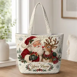 Santa and Reindeer Christmas Cheer for Festive Holiday Gatherings and Winter Gifting Quilted Tote Bag
