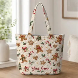 Gingerbread Christmas Motifs for Cozy Holiday Gifting and Festive Winter Cheer Quilted Tote Bag