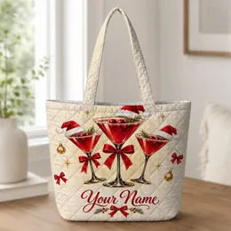 Santa Hat Martini Glasses for Christmas Cocktail Parties and Holiday Celebrations Quilted Tote Bag