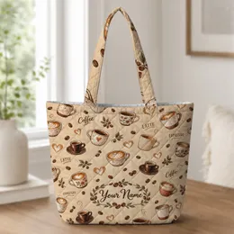 Coffee Cup and Latte Motifs for Cozy Café Days and Everyday Style for Coffee Lovers Quilted Tote Bag