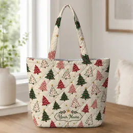 Retro Christmas Tree Sweater Motifs for Cozy Holiday Season Style and Festive Gifting Quilted Tote Bag
