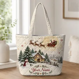 Santa Sleigh Reindeer Winter Village Holiday Cheer for Cozy Christmas Season Quilted Tote Bag