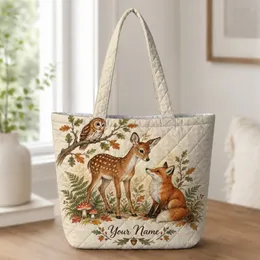 Woodland Owl Deer And Fox Forest Scene For Nature Lovers And Autumn Outings Quilted Tote Bag