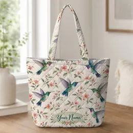 Hummingbird Wildflower Motif for Cottagecore Style, Spring Outings and Bird Lovers Quilted Tote Bag