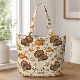 Autumn Turkey And Pumpkin Harvest For Thanksgiving Gatherings And Cozy Fall Lovers Quilted Tote Bag