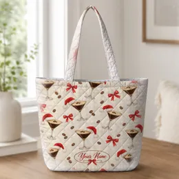 Christmas Espresso Martini and Coffee Cocktail Motifs for Holiday Entertaining Gift for Her Quilted Tote Bag