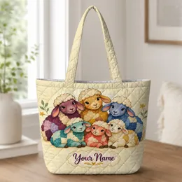 Colorful Sheep Family for Farm Visits and Cozy Country Days for Animal Lovers Quilted Tote Bag