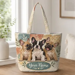 French Bulldog Trio for Everyday Errands and Thoughtful Dog Lover Gifts for Women Quilted Tote Bag