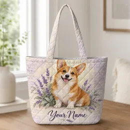 Golden Corgi Among Lavender Blooms for Spring Walks and Thoughtful Gifts for Dog Lovers Quilted Tote Bag