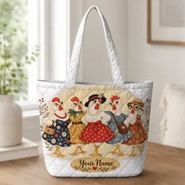 Whimsical Chicken Ladies for Farmhouse Charm and Market Days, Gift for Hen Lovers Quilted Tote Bag