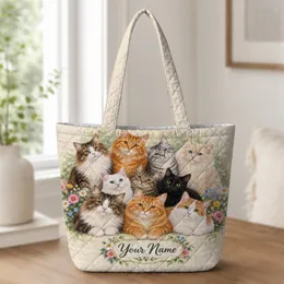 Colorful Floral Cat Family with Ten Kittens for Cozy Everyday Style and Cat Lover Gifts Quilted Tote Bag