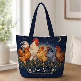 Starry Night Rooster and Hens for Farmhouse Laundry Days, Gifts for Chicken Lovers Quilted Tote Bag