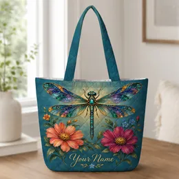Jeweled Dragonfly and Cottage Garden Flowers for Whimsical Nature Lovers Quilted Tote Bag