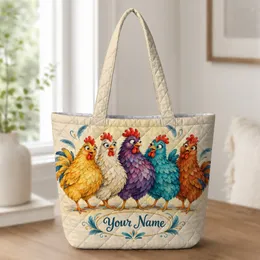 Colorful Funny Hen Flock for Farmhouse Laundry Day and Cheerful Home Gifts Quilted Tote Bag