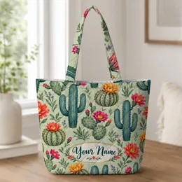 Desert Cactus and Wildflower Garden for Boho Botanical Home Living Quilted Tote Bag