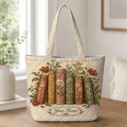 Vintage Floral Books for Cozy Reading Nooks and Cottagecore Library Lovers Gift Decor Quilted Tote Bag