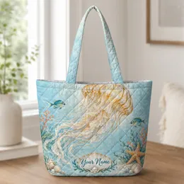 Pearl Jellyfish and Coral Ocean Scene for Coastal Home and Beach Lovers Quilted Tote Bag