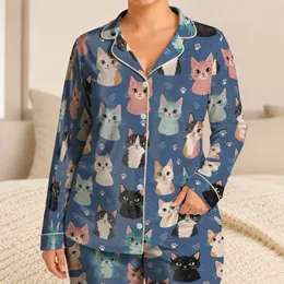Colorful Cat Faces for Cozy Nights and Playful Lounging, a Cheerful Gift for Cat Lovers Satin Pajamas Set
