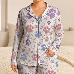 Pastel Paw Prints And Hearts For Cozy Nights And Sweet At-Home Lounging Satin Pajamas Set