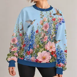 Hummingbirds Among Pink and Blue Garden Flowers for Nature-Loving Everyday Style All-over Print Knitted Sweater