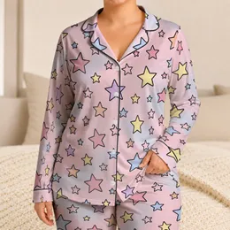 Pastel Five-Point Stars for Cozy Nights and Cheerful Lounging, Women's Style Satin Pajamas Set