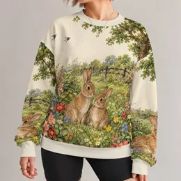 Woodland Rabbit Meadow for Cozy Autumn Outings and Nature-Loving Everyday Wear All-over Print Knitted Sweater