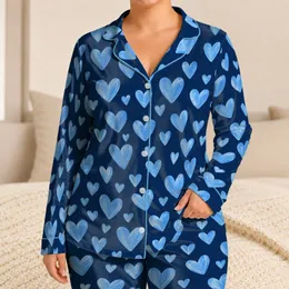 Light Blue Hand-Drawn Hearts for Cozy Romantic Evenings and Relaxed Lounging at Home Satin Pajamas Set