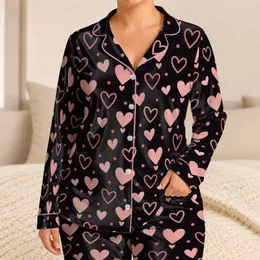 Blush Heart Motif for Cozy Romantic Nights and Sweet Valentine's Day Lounging at Home Satin Pajamas Set