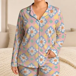 Retro Daisy Diamonds and Pastel Checks for Cozy Lounging and Relaxed Weekends Satin Pajamas Set