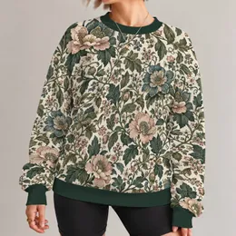 Vintage Ivory Botanical Florals for Autumn Outings and Cozy Everyday Style All-over Print Knitted Sweater
