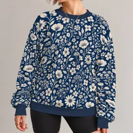 Indigo Cream Wildflower Botanical Motif For Casual Days And Weekend Outings All-over Print Knitted Sweater