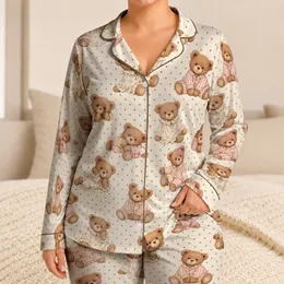 Vintage Teddy Bears and Polka Dots for Cozy Autumn Evenings and Relaxed Lounging Satin Pajamas Set