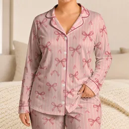 Pink Pinstripe Bows for Cozy Mornings, Sweet Weekend Lounging and Relaxed Home Days Satin Pajamas Set