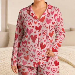 Coral And Rose Hearts For Romantic Lounging And Cozy Valentine's Mornings Satin Pajamas Set