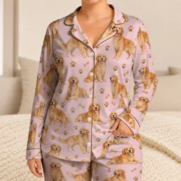 Golden Retriever Dog Motifs for Cozy Evenings and Relaxed Home Lounging Satin Pajamas Set