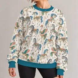 Whimsical Carousel Horses And Zebras For Playful Everyday Casual Style All-over Print Knitted Sweater