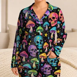 Neon Skull and Mushroom Motifs for Halloween Parties and Bold Alternative Style Fans Satin Pajamas Set