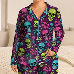 Colorful Neon Skull Pop Art for Beach Getaways, Coastal Nights and Bold Vacation Style Satin Pajamas Set