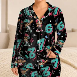 Turquoise 67 Street-Sport Mascot Black Lounge Look For Boys And Girls, Gift Ready Satin Pajamas Set